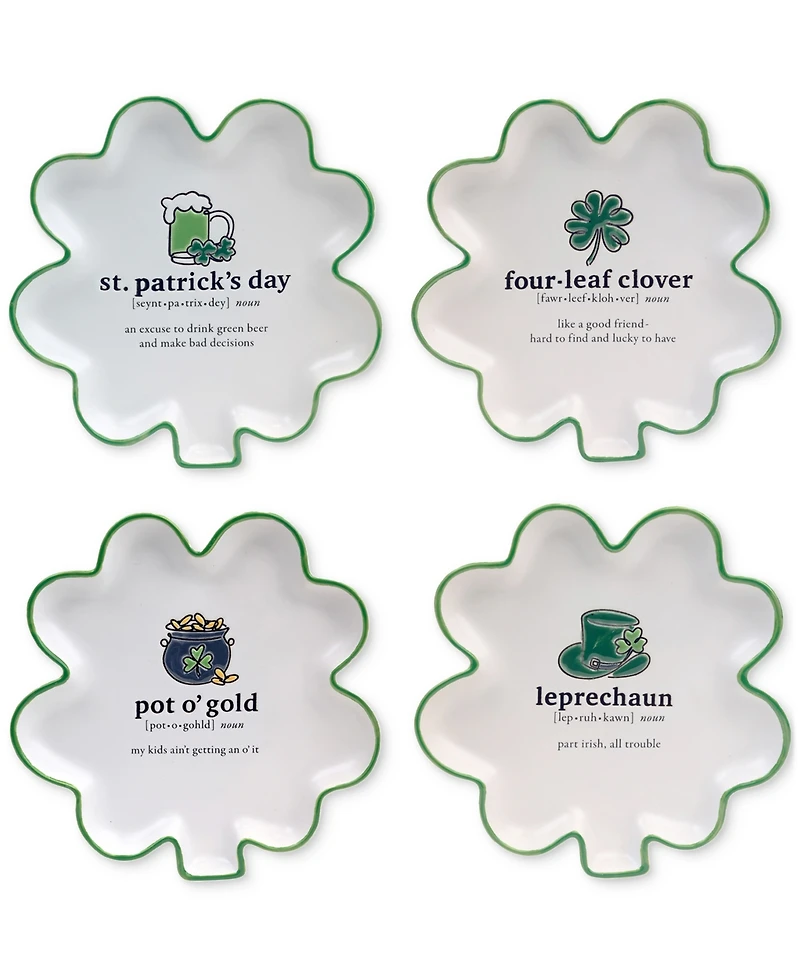 Certified International St. Patrick's Day Shamrock Tidbit Plates, Set of 4