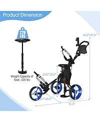 3 Wheels Folding Golf Push Cart with Seat Scoreboard and Adjustable Handle