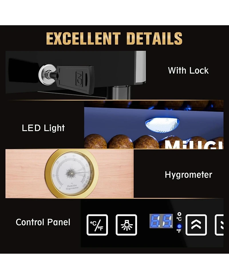 16L Electric Cigar Humidors, Cigar Humidor for 100 Cigars, Cooling, Heating Temperature Control System