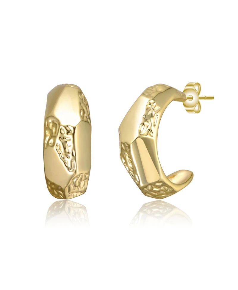 14K Gold Plated Geometric Gold Plated Nugget C-Hoop Earrings