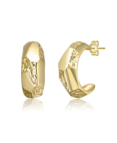 14K Gold Plated Geometric Gold Plated Nugget C-Hoop Earrings