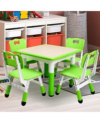 Kids Table and 4 Chairs Set Height Adjustable Toddler Table and Chair Set for Ages 2-10 Activity Table for Toddlers 5-Piece Childrens Table and Chair