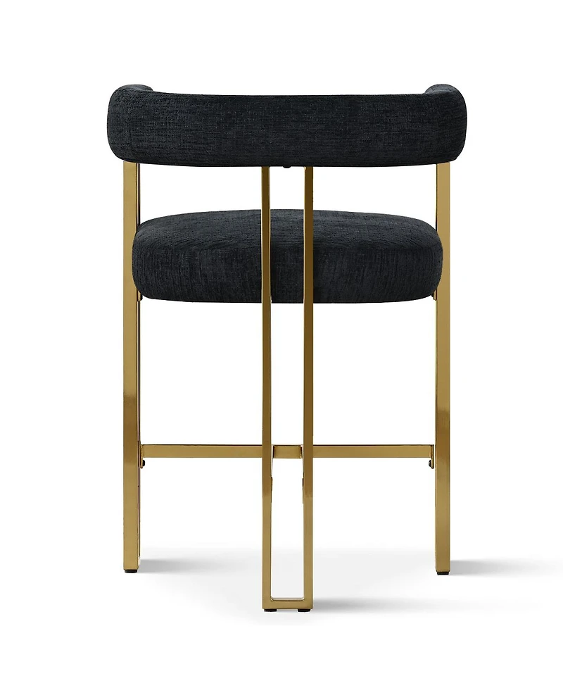 25'' Counter Height Bar Stool with Gold Metal Legs, Chenille Upholstery, Curved Back and Armrest, 1 Unit-Maison Boucle