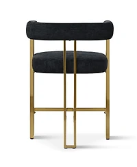 25'' Counter Height Bar Stool with Gold Metal Legs, Chenille Upholstery, Curved Back and Armrest, 1 Unit-Maison Boucle