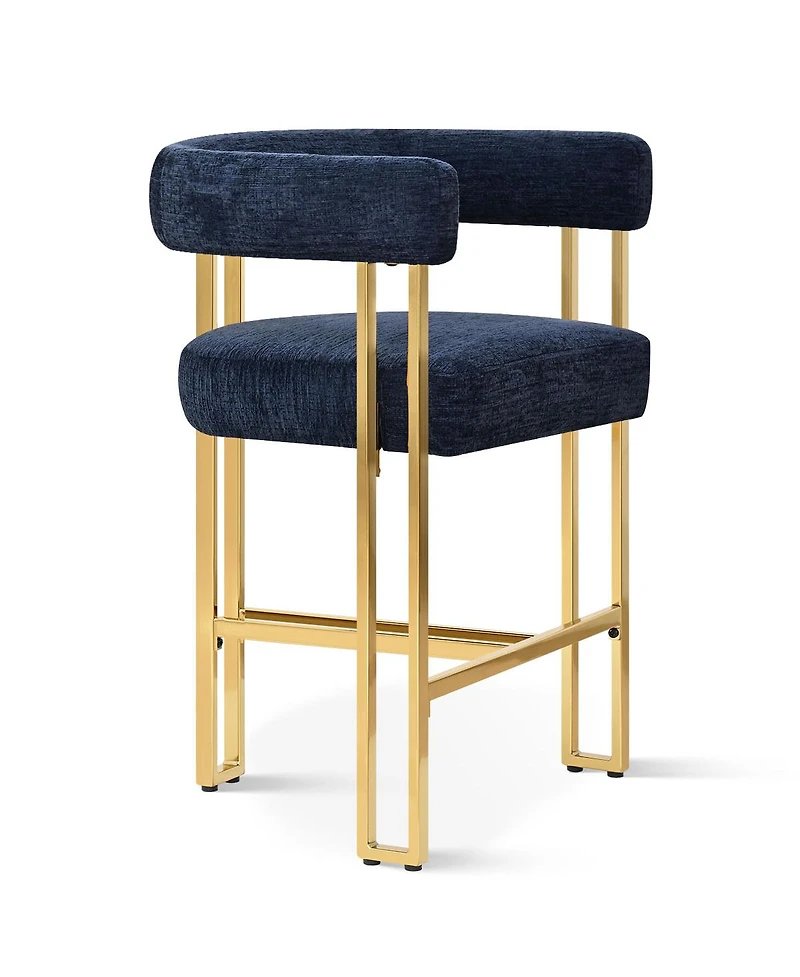 25'' Counter Height Stool with Gold Metal Legs, Chenille Upholstery, Curved Back and Armrest, 1 Unit-Maison Boucle
