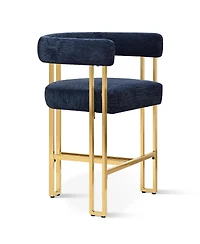 25'' Counter Height Stool with Gold Metal Legs, Chenille Upholstery, Curved Back and Armrest, 1 Unit-Maison Boucle