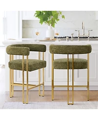 25'' Counter Height Stool with Gold Metal Legs, Chenille Upholstery, Curved Back and Armrest, 1 Unit-Maison Boucle
