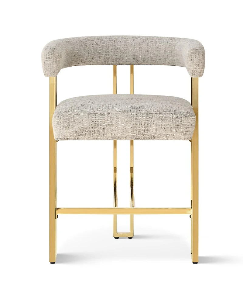 25'' Counter Height Stool with Gold Metal Legs, Chenille Upholstery, Curved Back and Armrest, 1 Unit-Maison Boucle