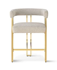 25'' Counter Height Stool with Gold Metal Legs, Chenille Upholstery, Curved Back and Armrest, 1 Unit-Maison Boucle