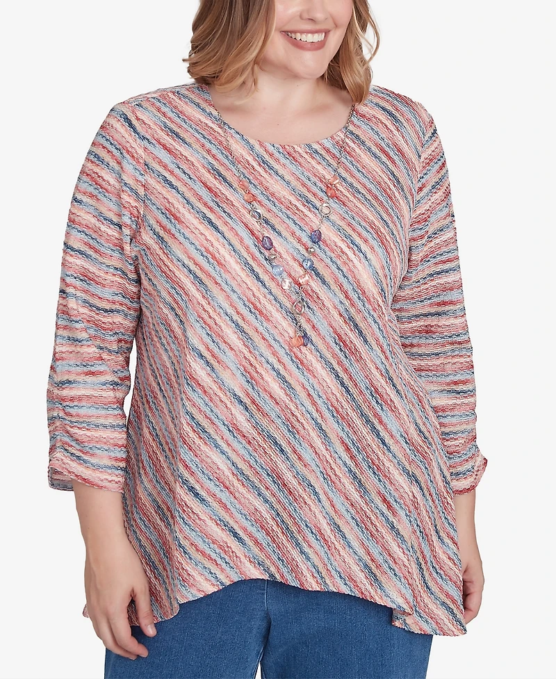 Alfred Dunner Plus Size Free Spirit Diagonal Space Dye Top with Necklace