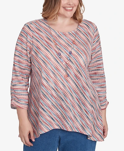 Alfred Dunner Plus Size Free Spirit Diagonal Space Dye Top with Necklace