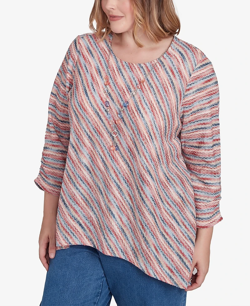 Alfred Dunner Plus Size Free Spirit Diagonal Space Dye Top with Necklace