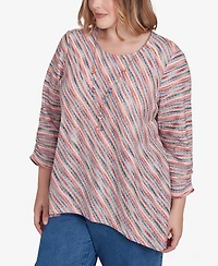 Alfred Dunner Plus Size Free Spirit Diagonal Space Dye Top with Necklace