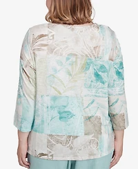 Alfred Dunner Plus Kensington Gardens Patchwork Leaves Textured Top