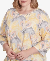 Alfred Dunner Plus Dress Code Geometric Medallion Crewneck Top