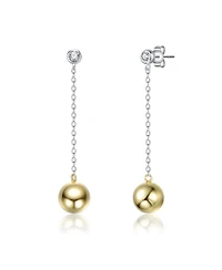 Sterling Silver Two-Tone White Gold Plated & 14K Gold Plated with Clear Cubic Zirconia Sphere Drop Earrings