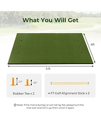 Artificial Turf Mat for Indoor and Outdoor Golf Practice Includes 2 Rubber Tees and 2 Alignment Sticks