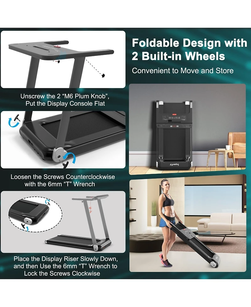 Folding Compact Treadmill with App Control Speaker and 12 Preset Programs