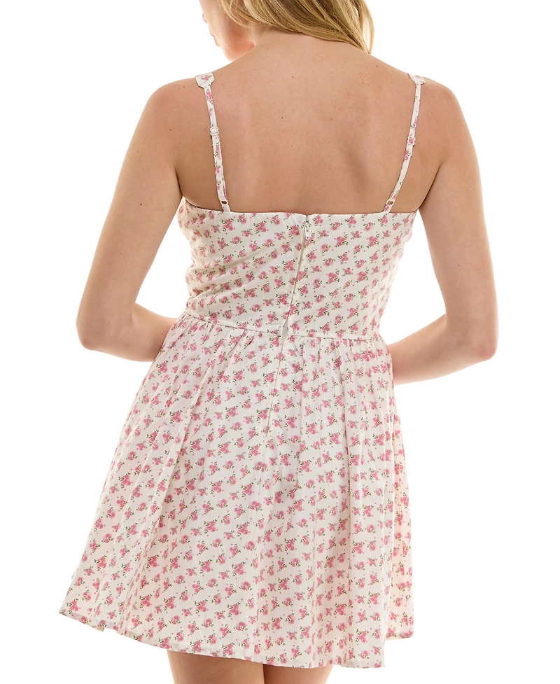Trixxi Juniors' Cotton Printed Corset-Style Mini Dress