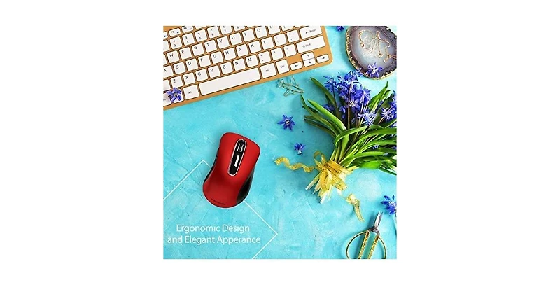 memzuoix 2.4G Wireless Mouse,Ergonomic Mouse Pad with Wrist Support(Red Mouse + Pad)