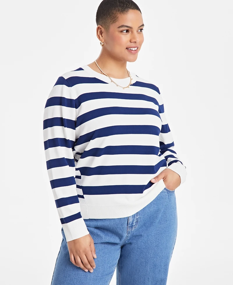 On 34th Trendy Plus Size Striped Pullover Sweater, Exclusively at Macy's