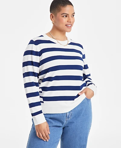 On 34th Trendy Plus Size Striped Pullover Sweater, Exclusively at Macy's