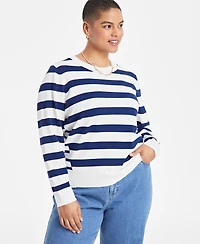 On 34th Trendy Plus Size Striped Pullover Sweater, Exclusively at Macy's