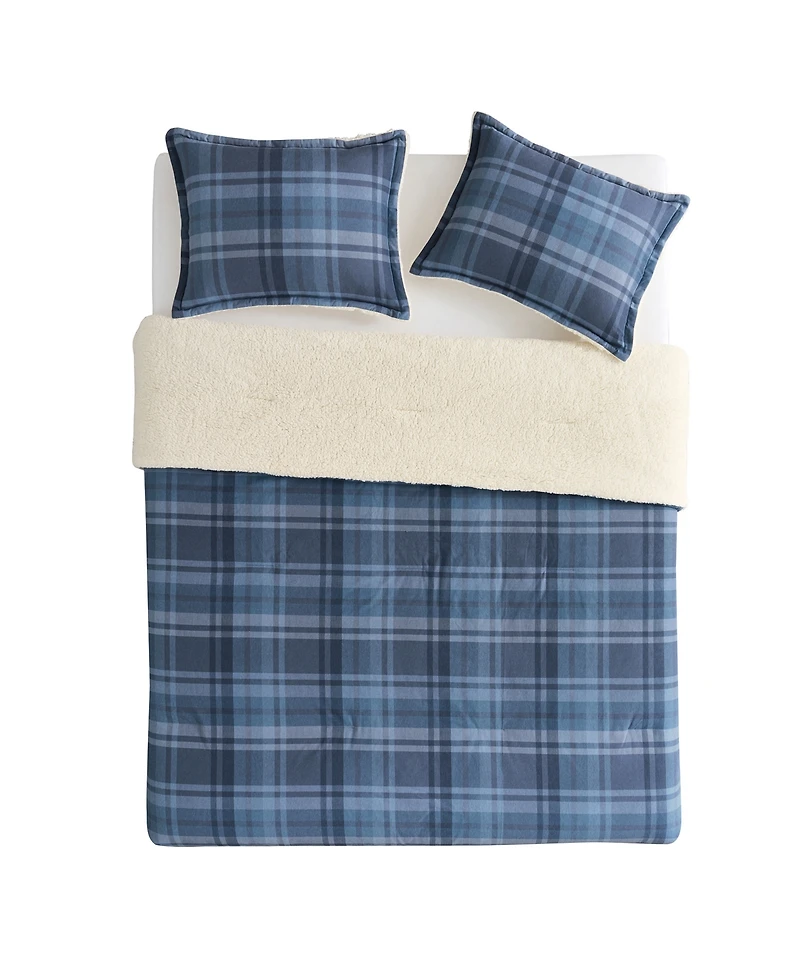 Vcny Home Plaid Brushed Flannel and Sherpa 3-Pc. Comforter Set