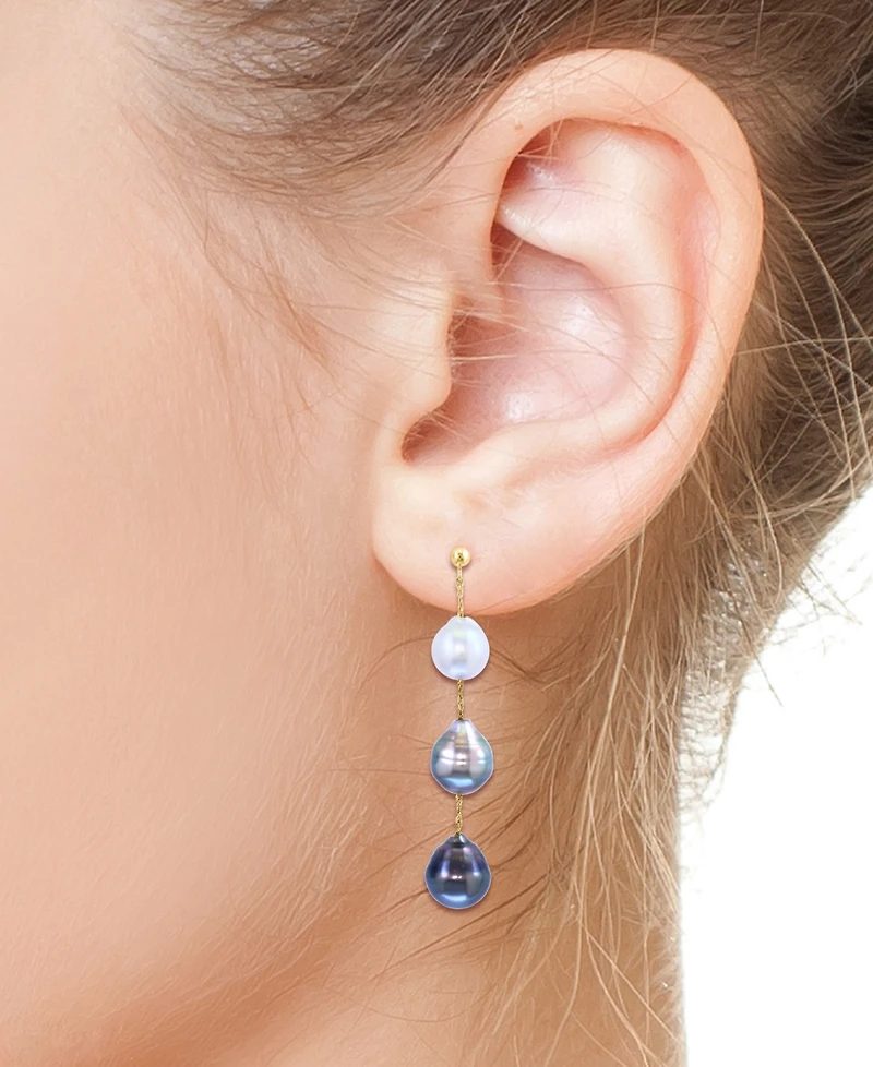 Effy Cultured Black Tahitian Pearl (9mm) & Cultured White South Sea Pearl (8mm) Drop Earrings in 14k Gold