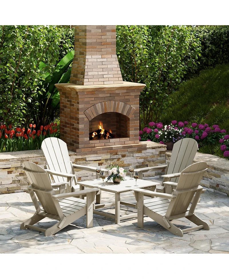 5-Piece Hdpe Adirondack Chair Outdoor Patio Square Table Conversation Set