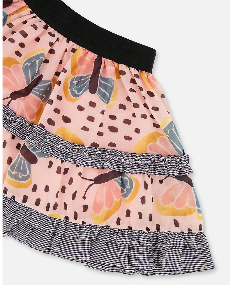 Deux par Deux Toddler Girls Printed Ruffle Skirt Black And Pink Butterflies - Toddler|Child