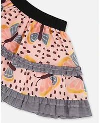 Deux par Deux Toddler Girls Printed Ruffle Skirt Black And Pink Butterflies - Toddler|Child