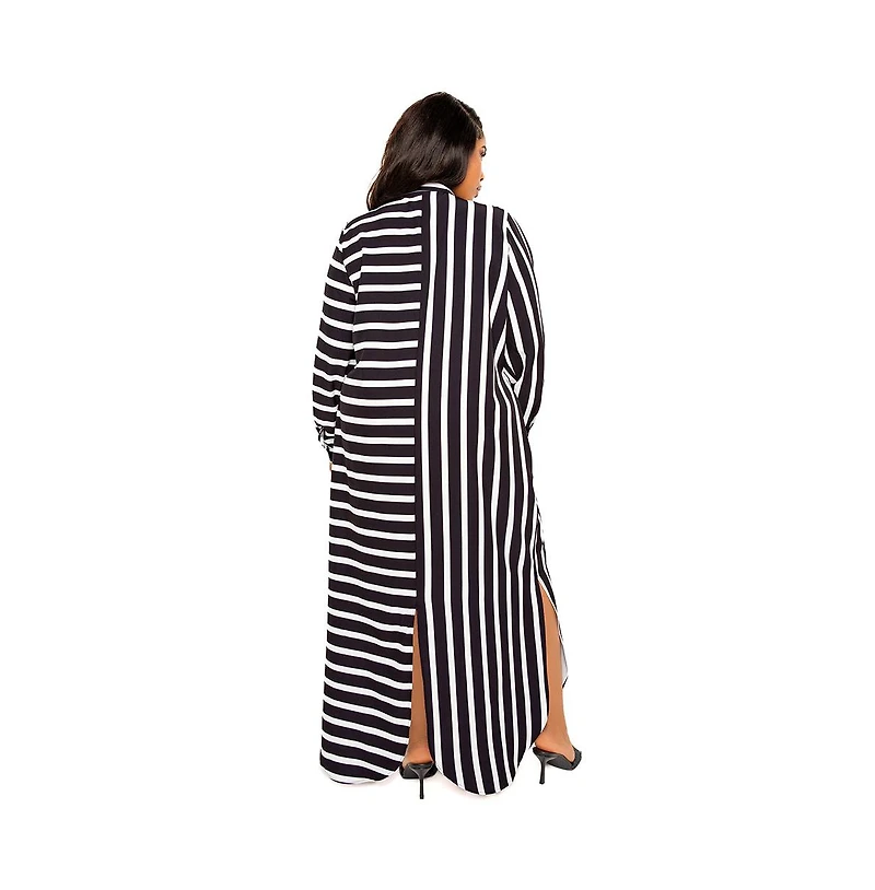 Buxom Couture Women's Plus Maxi Stripe Shirt Dress