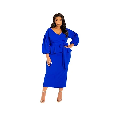 Buxom Couture Women's Plus Off Shoulder Peplum Midi Dress