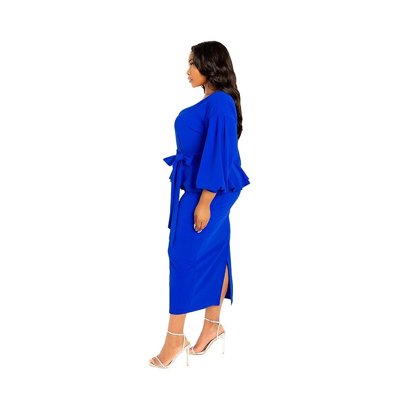 Buxom Couture Women's Plus Off Shoulder Peplum Midi Dress