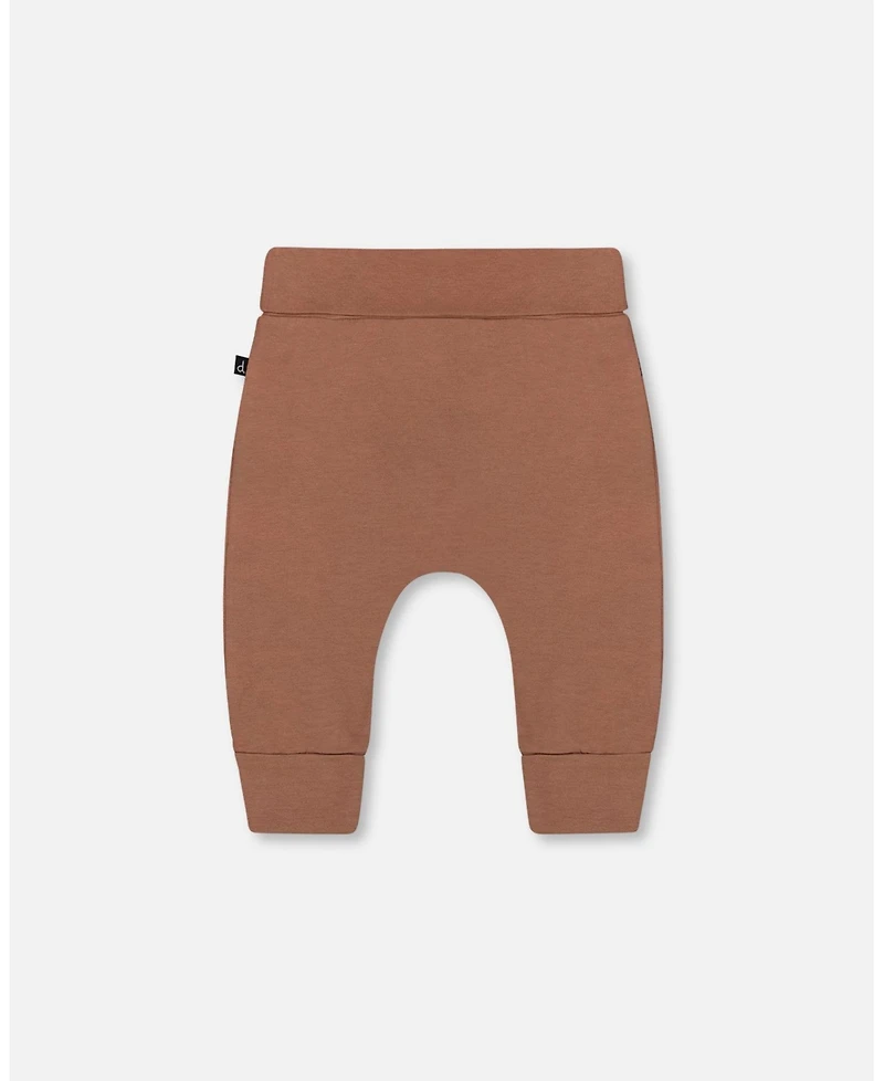 Deux par Baby Boys Printed Organic Cotton Evolutive Pant Brown And Monkeys
