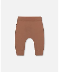 Deux par Baby Boys Printed Organic Cotton Evolutive Pant Brown And Monkeys