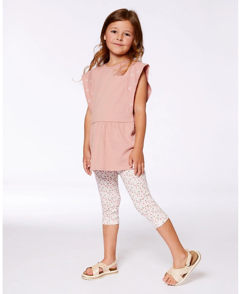 Deux par Toddler Girls Crinkle Jersey Tunic With Embroidery Dark Old Pink - Toddler|Child