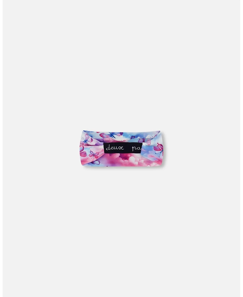 Deux par Deux Girl Printed Athletic Headband Pink, Blue And Butterflies - Toddler|Child
