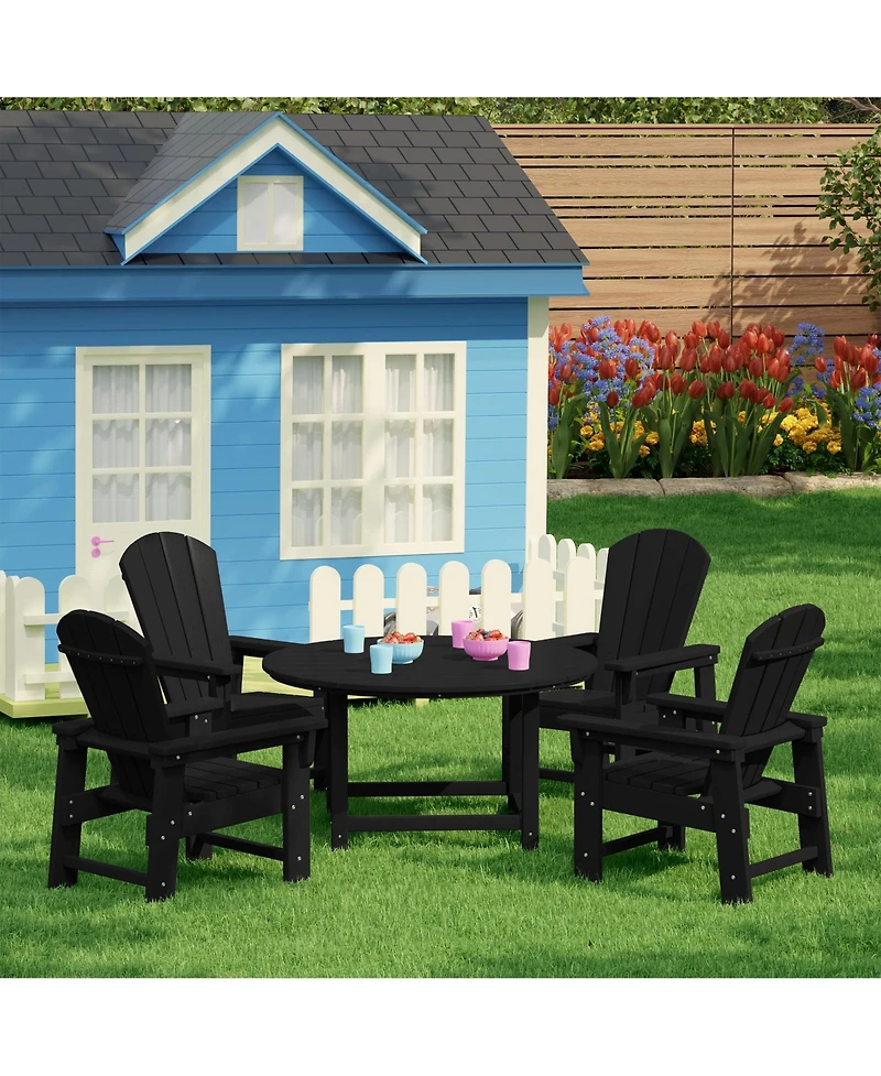 Kids 5-Piece Hdpe Outdoor Patio Round Dining Table and Chairs Set