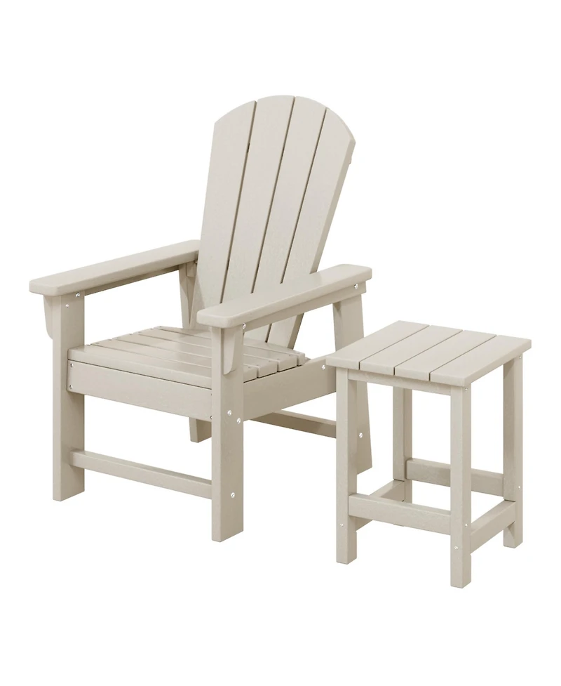 2-Piece Kids Outdoor Hdpe Adirondack Chair With Square Side Table Set