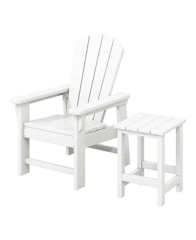 2-Piece Kids Outdoor Hdpe Adirondack Chair With Square Side Table Set