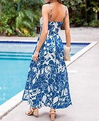 Cupshe Women's Blue Keyhole Smocked Waist Maxi Beach Dress