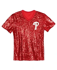 Outerstuff Big Girls Bryce Harper Red Philadelphia Phillies Name Number Sequin V-Neck Top