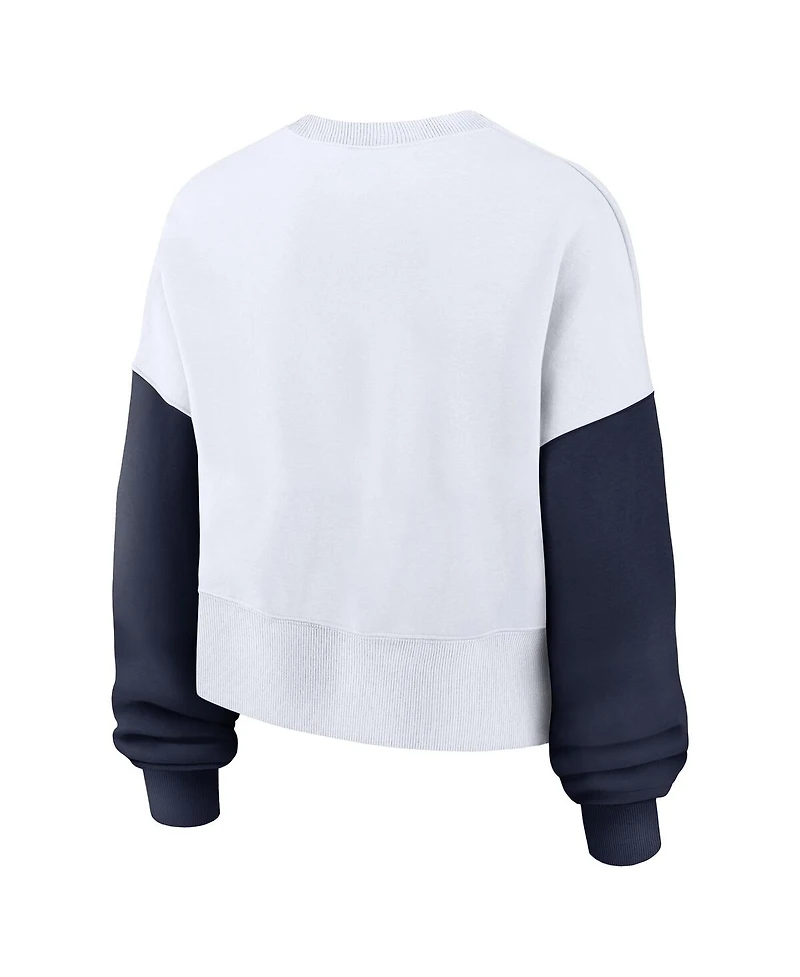 Nike Women's White West Virginia Mountaineers Color-Block Oversized Cropped Pullover Sweatshirt