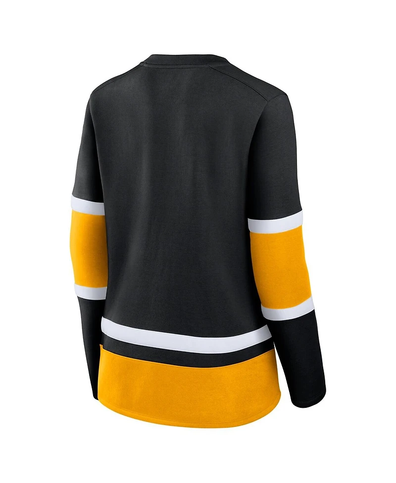 Fanatics Women's Black Boston Bruins Prime Time Lace-Up Long Sleeve T-Shirt