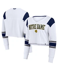 Fanatics Women's White Notre Dame Fighting Irish Training Camp Cropped Long Sleeve V-Neck Fashion Top