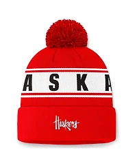 Top of the World Men's Scarlet Nebraska Huskers Slash Cuffed with Pom Knit Hat