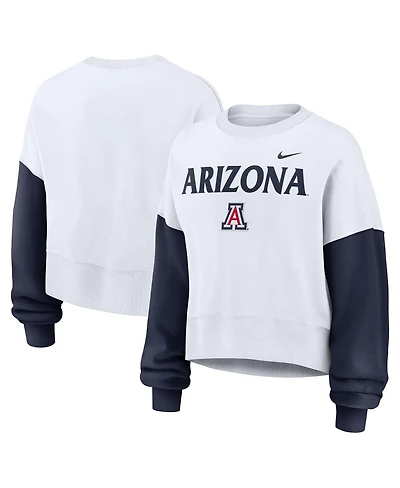 Nike Women's White Arizona Wildcats Color-Block Oversized Cropped Pullover Sweatshirt