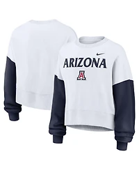 Nike Women's White Arizona Wildcats Color-Block Oversized Cropped Pullover Sweatshirt